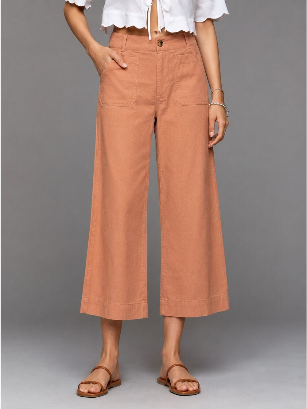 Maeve Anthropologie The Colette Magic Fabric Crop Wide Leg Pants Tan Size 32 - Picture 1 of 8